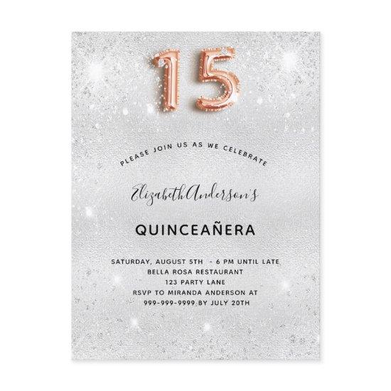 Quinceanera silver metal rose gold glitter dust  postcard