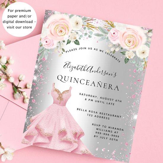 Quinceanera silver pink dress budget