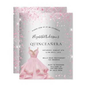 Quinceanera silver pink dress budget