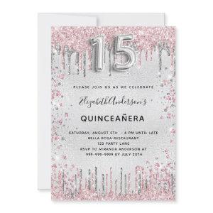 Quinceanera silver pink glitter