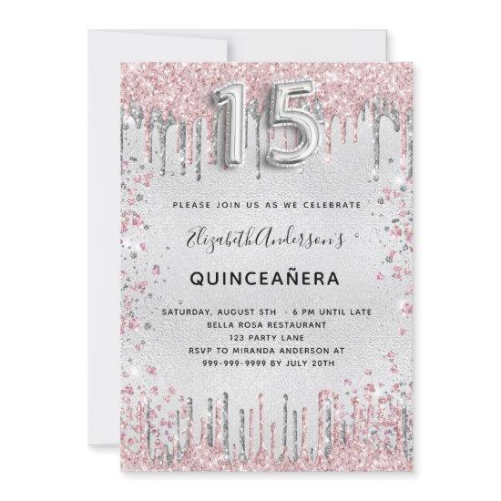 Quinceanera silver pink glitter