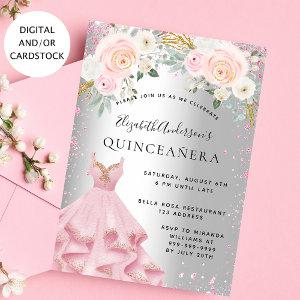 Quinceanera silver pink sparkles dress glamorous