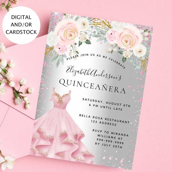 Quinceanera silver pink sparkles dress glamorous
