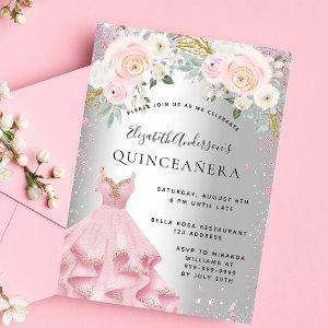 Quinceanera silver pink sparkles dress luxury