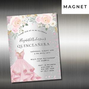Quinceanera silver pink sparkles dress luxury magnetic