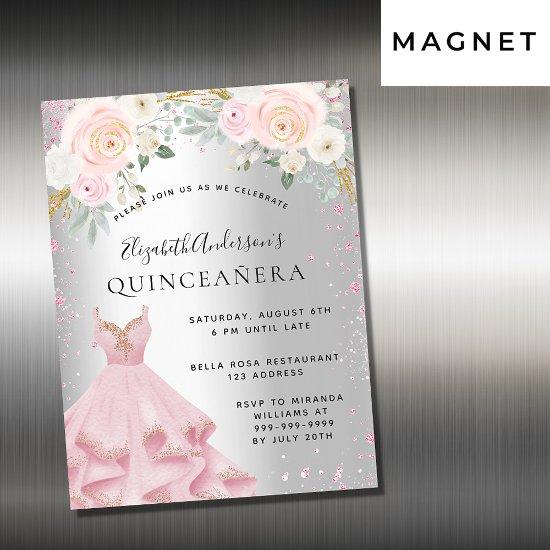 Quinceanera silver pink sparkles dress luxury magnetic