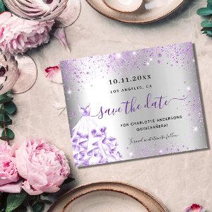 Quinceanera silver purple budget save the date flyer