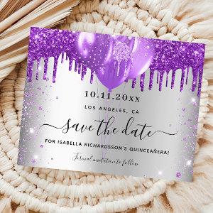 Quinceanera silver purple budget save the date flyer