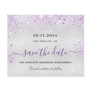 Quinceanera silver purple budget save the date flyer