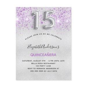 Quinceanera silver purple glitter drops  postcard