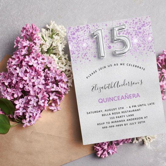 Quinceanera silver purple glitter