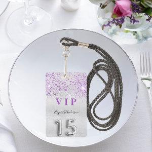 Quinceanera silver purple glitter VIP  Badge