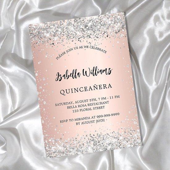 Quinceanera silver rose gold blush confetti  postcard
