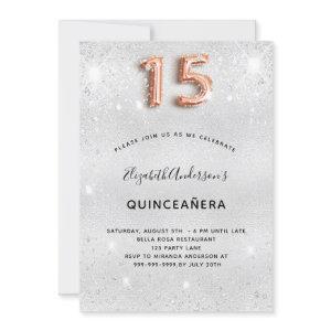 Quinceanera silver rose gold glitter glamorous