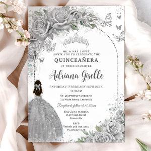 Quinceañera Silver Roses Floral Girl Dress P