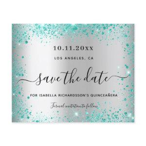 Quinceanera silver teal budget save the date flyer
