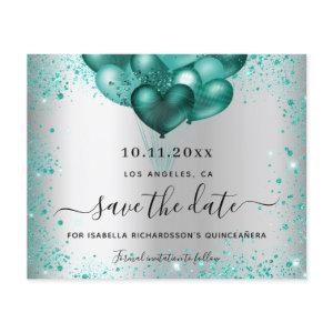 Quinceanera silver teal budget save the date flyer