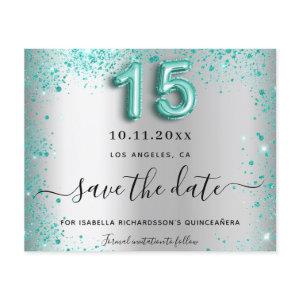 Quinceanera silver teal budget save the date flyer