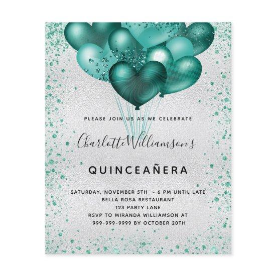 Quinceanera silver teal glitter budget  flyer