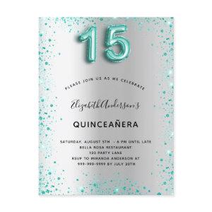 Quinceanera silver teal glitter dust  postcard