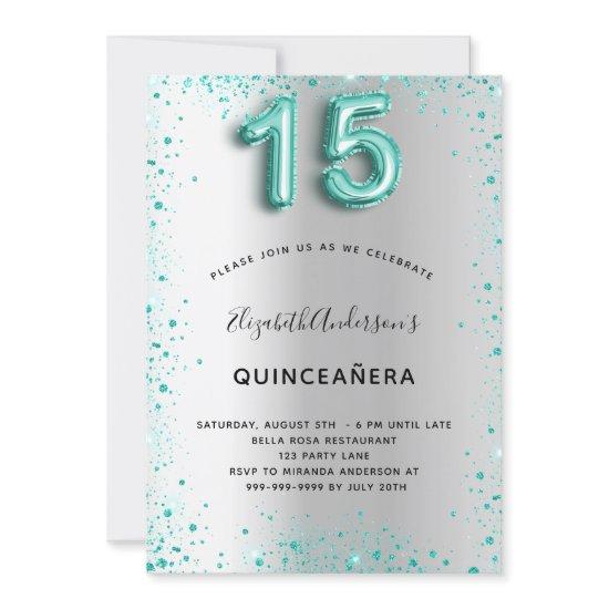 Quinceanera silver teal glitter glamorous