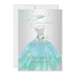 Quinceanera Silver Turquoise Glitter Gown