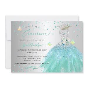 Quinceanera Silver Turquoise Quinceanera Dress
