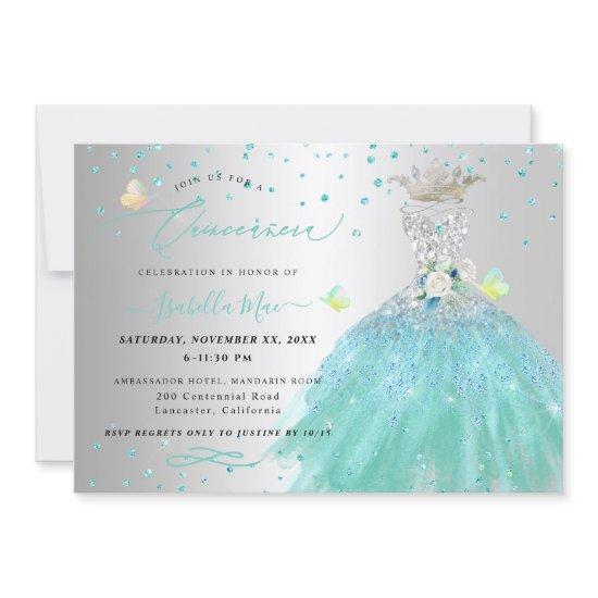 Quinceanera Silver Turquoise Quinceanera Dress