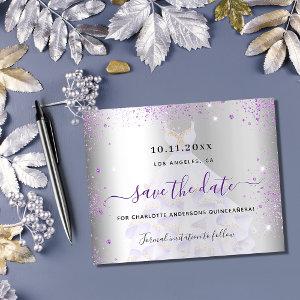 Quinceanera silver violet budget save the date