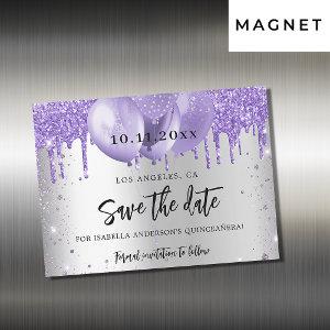 Quinceanera silver violet save the date magnet