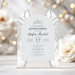 Quinceañera Silver White Agate Elegant Acrylic