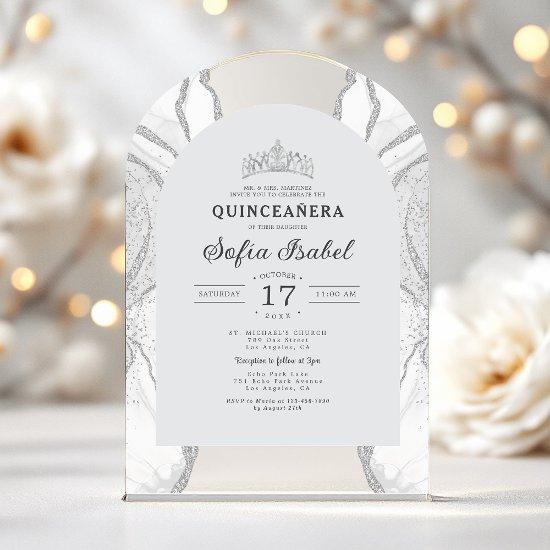 Quinceañera Silver White Agate Elegant Acrylic