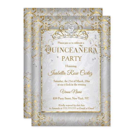 Quinceanera Silver White Gold Tiara photo party