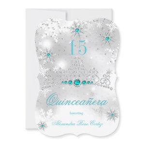 Quinceanera Silver White Teal Blue Pearl Snowflake