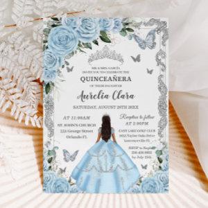 Quinceañera Sky Blue Floral Dress Princess Silver