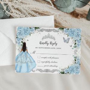 Quinceañera Sky Blue Floral Flowers Dress Princess RSVP Card