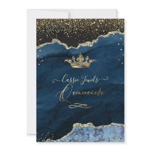 Quinceanera Slate Blue Agate Faux Gold  Dust