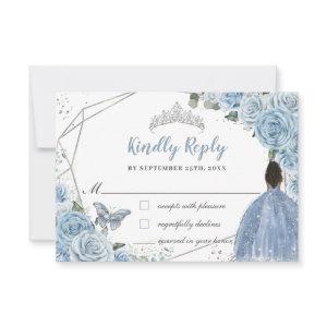 Quinceañera Soft Baby Blue Floral Brown Princess RSVP Card
