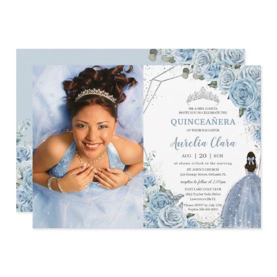 Quinceañera Soft Baby Blue Floral Princess 15 Años