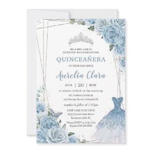 Quinceañera Soft Baby Blue Floral Roses Dress Gown