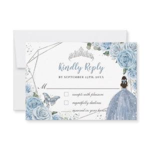 Quinceañera Soft Baby Blue Floral Roses Princess RSVP Card