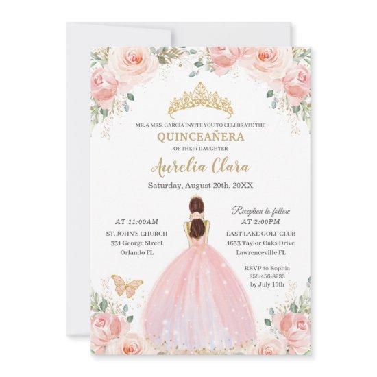 Quinceañera Soft Blush Floral Butterflies Princess