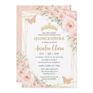 Quinceañera Soft Blush Floral Roses Butterflies