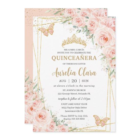 Quinceañera Soft Blush Floral Roses Butterflies