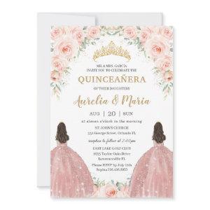 Quinceañera Soft Blush Floral Roses Flowers Twins