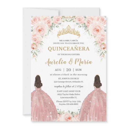 Quinceañera Soft Blush Floral Roses Flowers Twins
