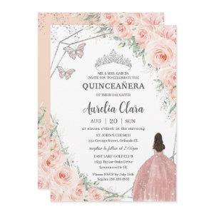 Quinceañera Soft Blush Floral Roses Silver Crown