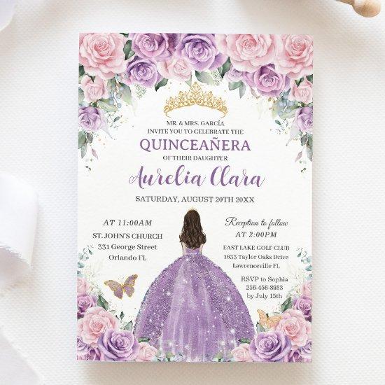 Quinceañera Soft Purple Lilac Pink Floral Princess