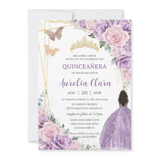 Quinceañera Soft Purple Pink Floral Brown Princess