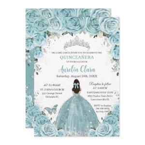Quinceañera Soft Turquoise Floral Silver Crown